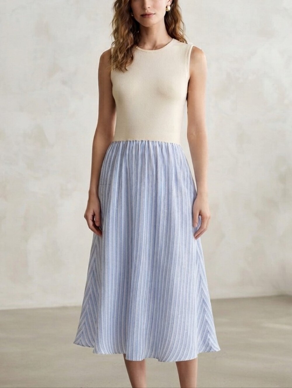 NEVER WORN Zara Sleeveless Cream Top with Light Blue Striped Maxi Dress Sz L